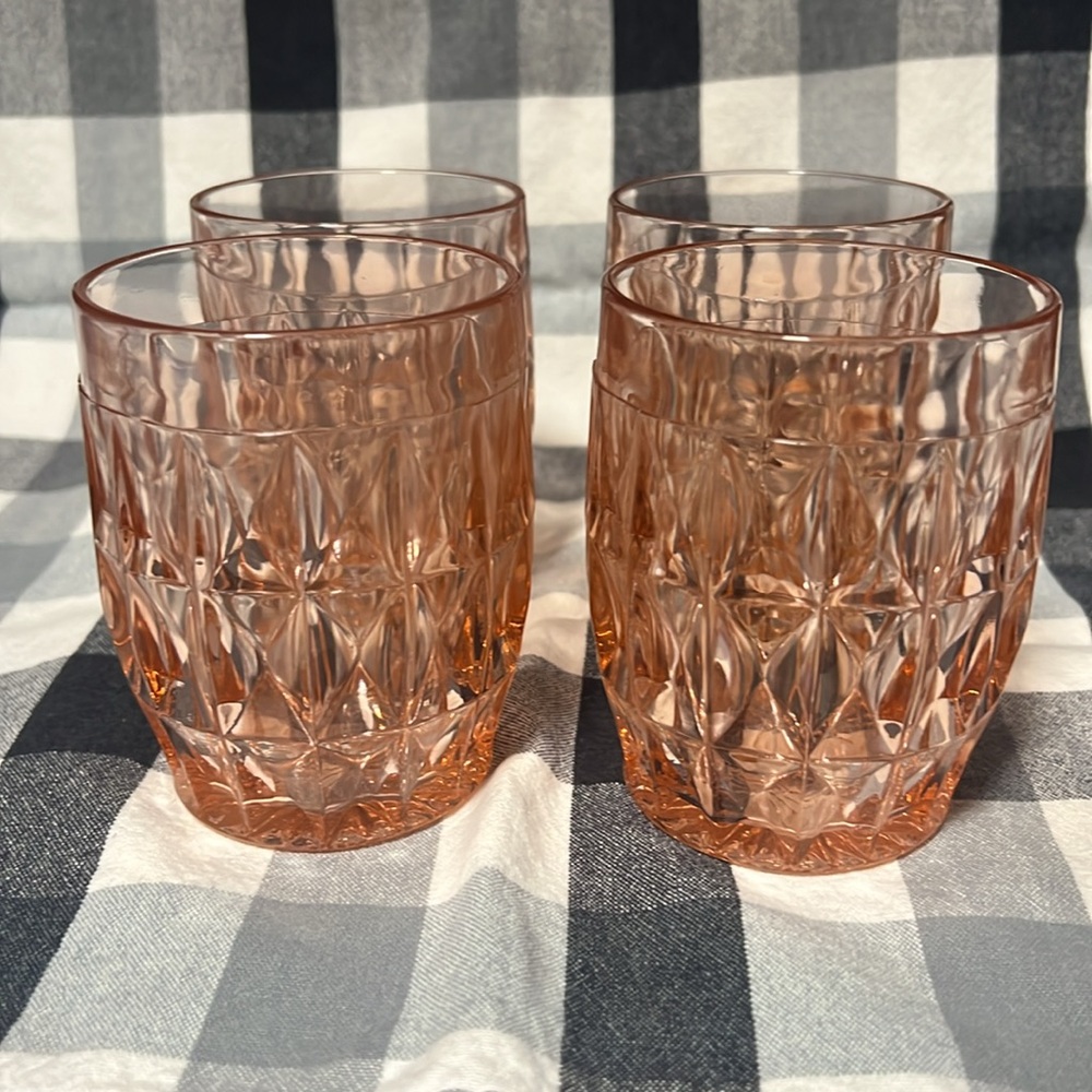 Vintage rose double old fashioned 8oz glasses - set of 4